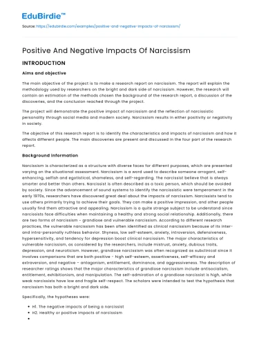Positive And Negative Impacts Of Narcissism