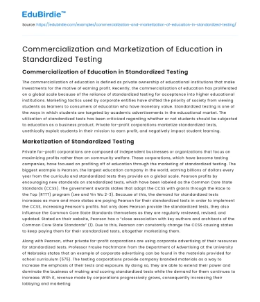 Commercialization and Marketization of Education in Standardized Testing