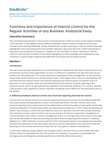 Importance of Internal Control for Business Activities