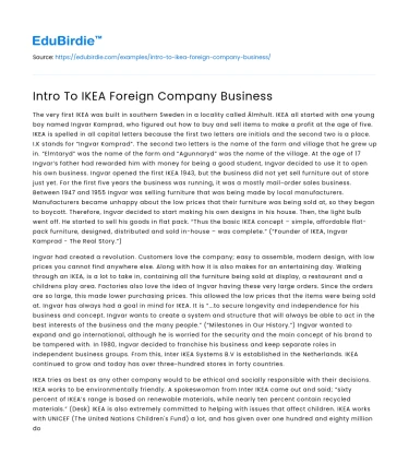 Intro To IKEA Foreign Company Business