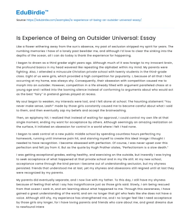 Is Experience of Being an Outsider Universal: Essay