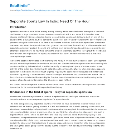 Distinct Sports Legislation in India