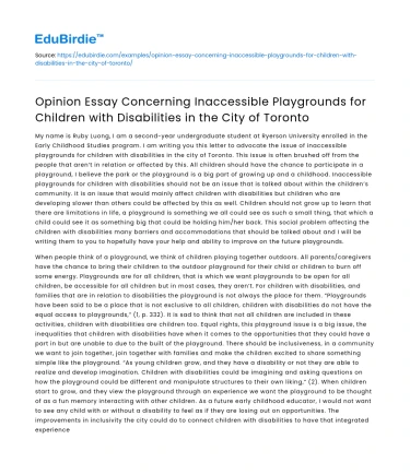 Inaccessible Playgrounds for Disabled Kids in Toronto