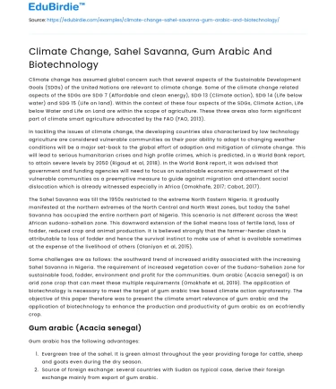 Climate Change, Sahel Savanna, Gum Arabic And Biotechnology