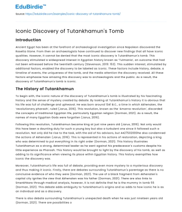 Iconic Discovery of Tutankhamun’s Tomb