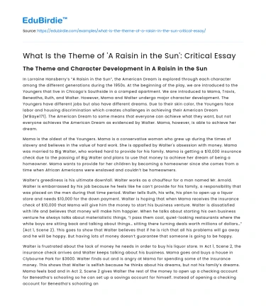 What Is the Theme of ‘A Raisin in the Sun’: Critical Essay