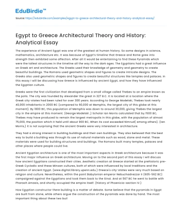 Egypt to Greece Architectural Theory and History: Analytical Essay