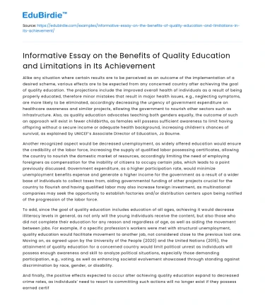 Benefits and Limitations of Quality Education