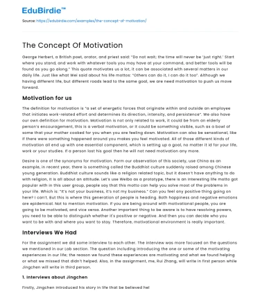 The Concept Of Motivation