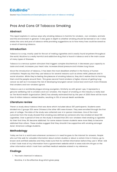 Pros And Cons Of Tobacco Smoking