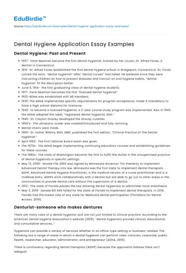 Dental Hygiene Application Essay Examples