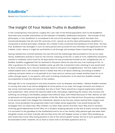 The Insight Of Four Noble Truths In Buddhism