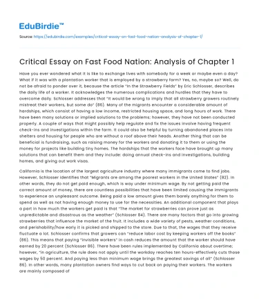 Critical Essay on Fast Food Nation: Analysis of Chapter 1