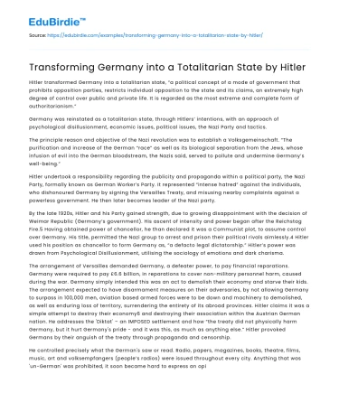 Transforming Germany into a Totalitarian State by Hitler