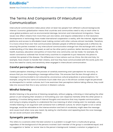 The Terms And Components Of Intercultural Communication