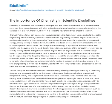 The Importance Of Chemistry In Scientific Disciplines