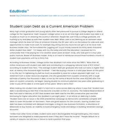Student Loan Debt as a Current American Problem