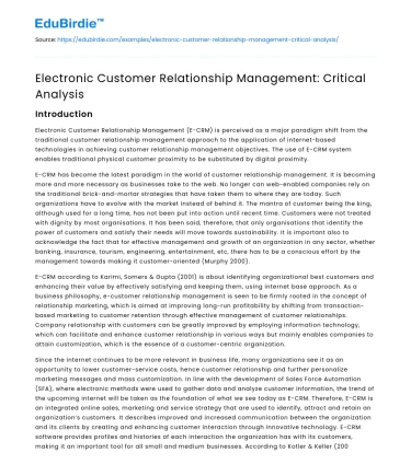 Electronic Customer Relationship Management: Critical Analysis