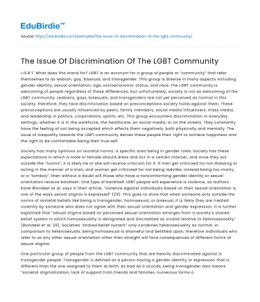 The Issue Of Discrimination Of The LGBT Community