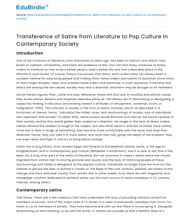 Satire transfer from literature to pop culture in society