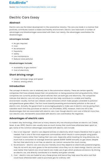 Electric Cars Essay