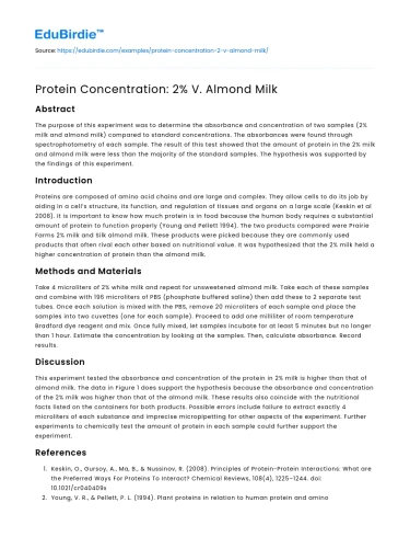 Protein Concentration: 2% V. Almond Milk