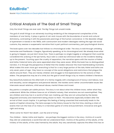 Critical Analysis of The God of Small Things