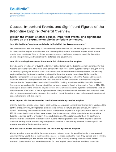 Byzantine Empire: Causes, Events, Figures – Overview