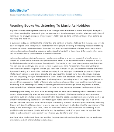 Reading Books Vs. Listening To Music As Hobbies