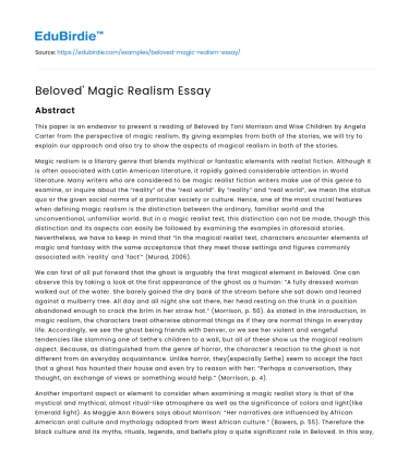 Beloved’ Magic Realism Essay