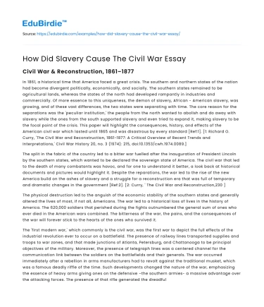 How Did Slavery Cause The Civil War Essay