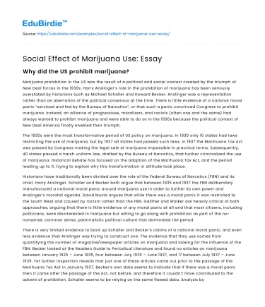 Social Effect of Marijuana Use: Essay
