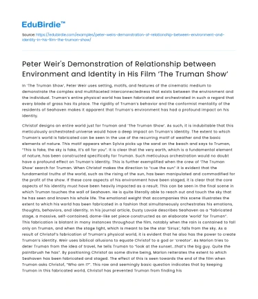 Relationship between Environment and Identity in ‘The Truman Show’