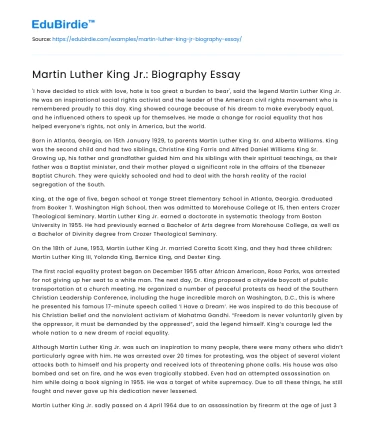 Martin Luther King Jr.: Biography Essay