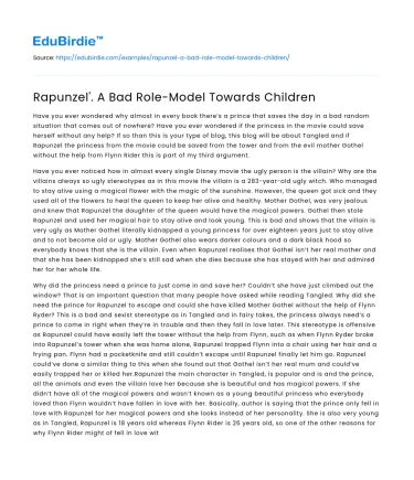 Reassessing Rapunzel: Analyzing Her Influence on Children