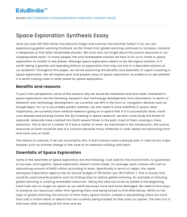 Space Exploration Synthesis Essay
