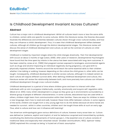 Is Childhood Development Invariant Across Cultures?
