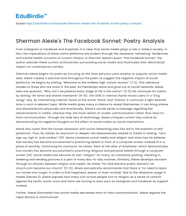 Sherman Alexie’s The Facebook Sonnet: Poetry Analysis