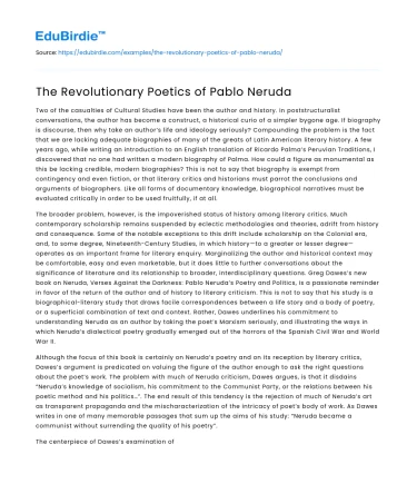 The Revolutionary Poetics of Pablo Neruda