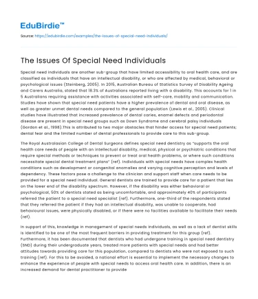 The Issues Of Special Need Individuals