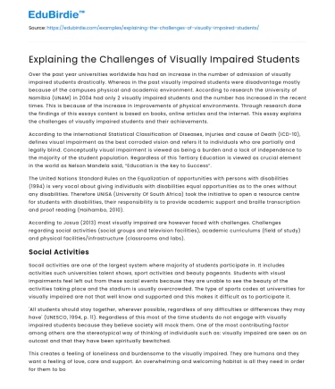 Explaining the Challenges of Visually Impaired Students