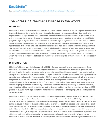 The Rates Of Alzheimer’s Disease in the World