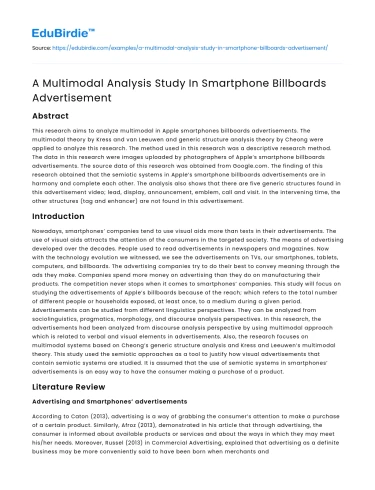 A Multimodal Analysis Study In Smartphone Billboards Advertisement