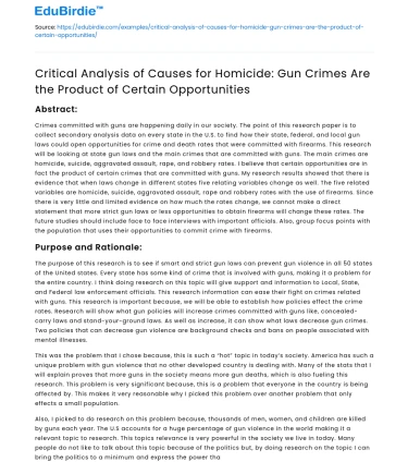 Causes of Homicide: Gun Crimes and Opportunities