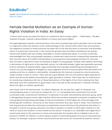 Female Genital Mutilation: Human Rights Violation in India