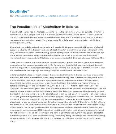 The Peculiarities of Alcoholism in Belarus