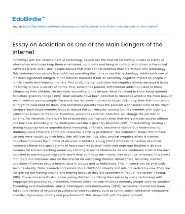 Essay on Addiction as One of the Main Dangers of the Internet