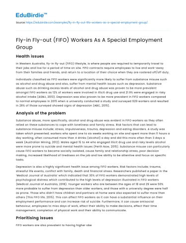 Fly-in Fly-out (FIFO) Workers As A Special Employment Group