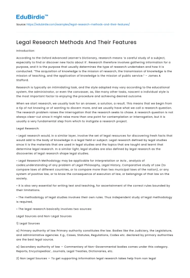 Legal Research Methods And Their Features