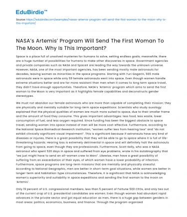 NASA’s Artemis Program: First Woman to Moon – Why Important?